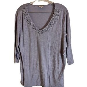 J.Jill XL‎ Petite VNeck 3/4 Sleeve Flowy Cotton Top Lavender Career Office Wear